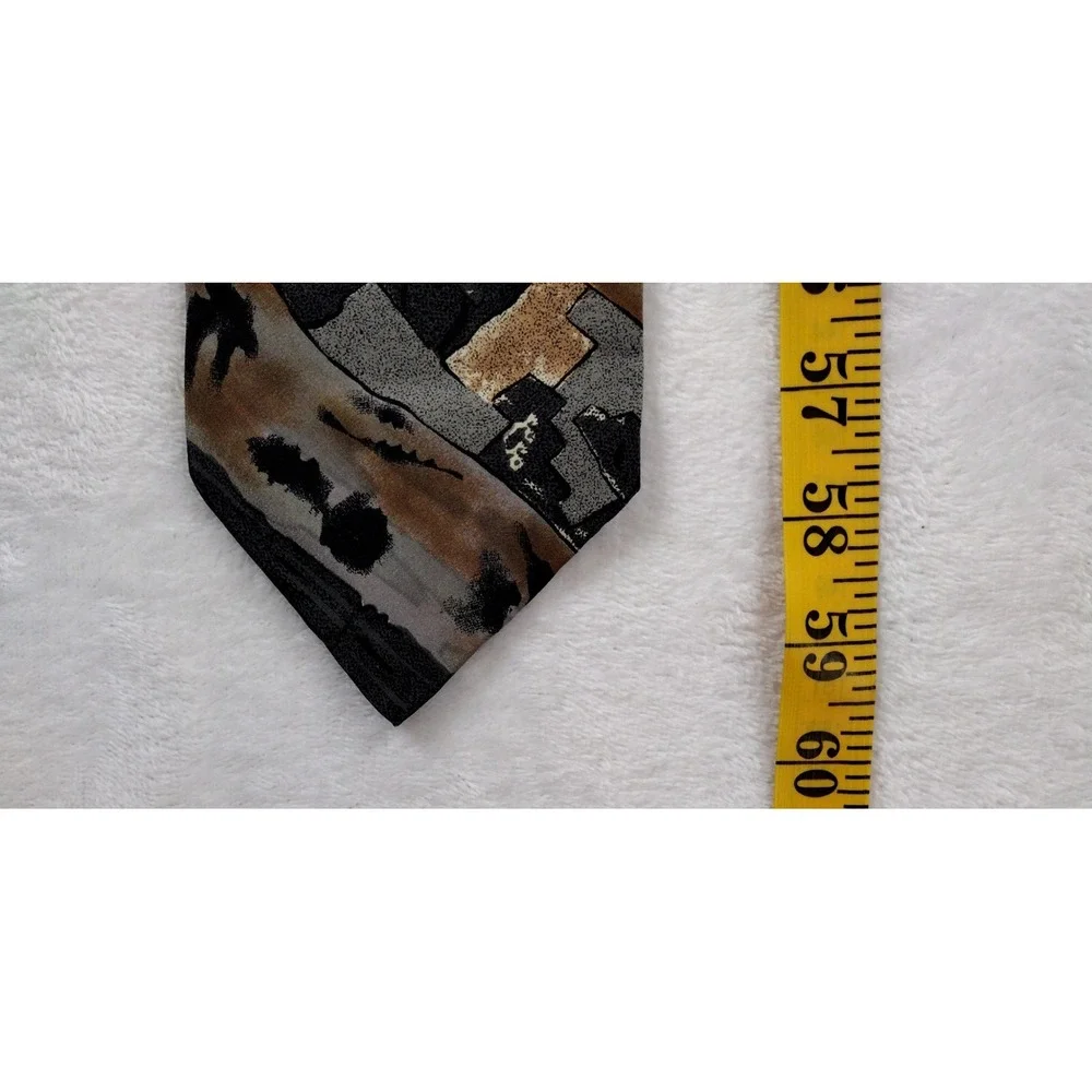 VTG 90s Options Bristol Fashions Tie Abstract Geometric Earth Tone‎ Brown Gray